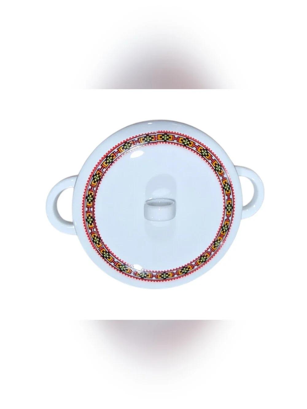 Vintage Enesco Porcelain Bowl W/Lid In a Vibrant, Aztec Southwestern-Style Print